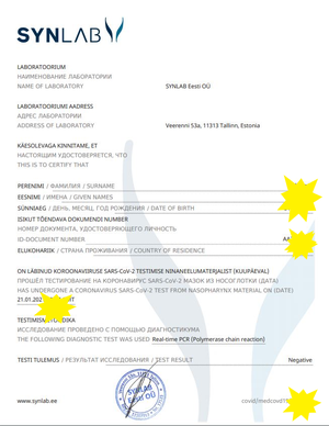 Сертификат об отсутствии COVID-19