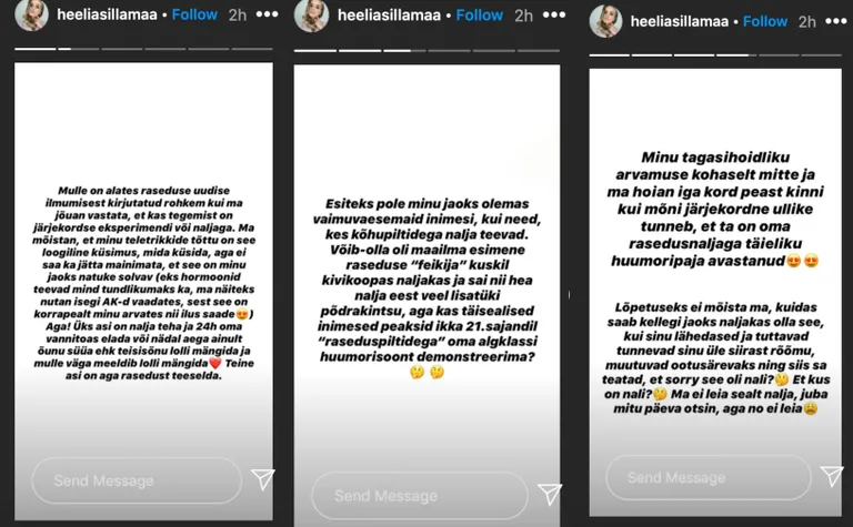 Kuvatõmmis Heelia Sillamaa Instagrami-lugudest.