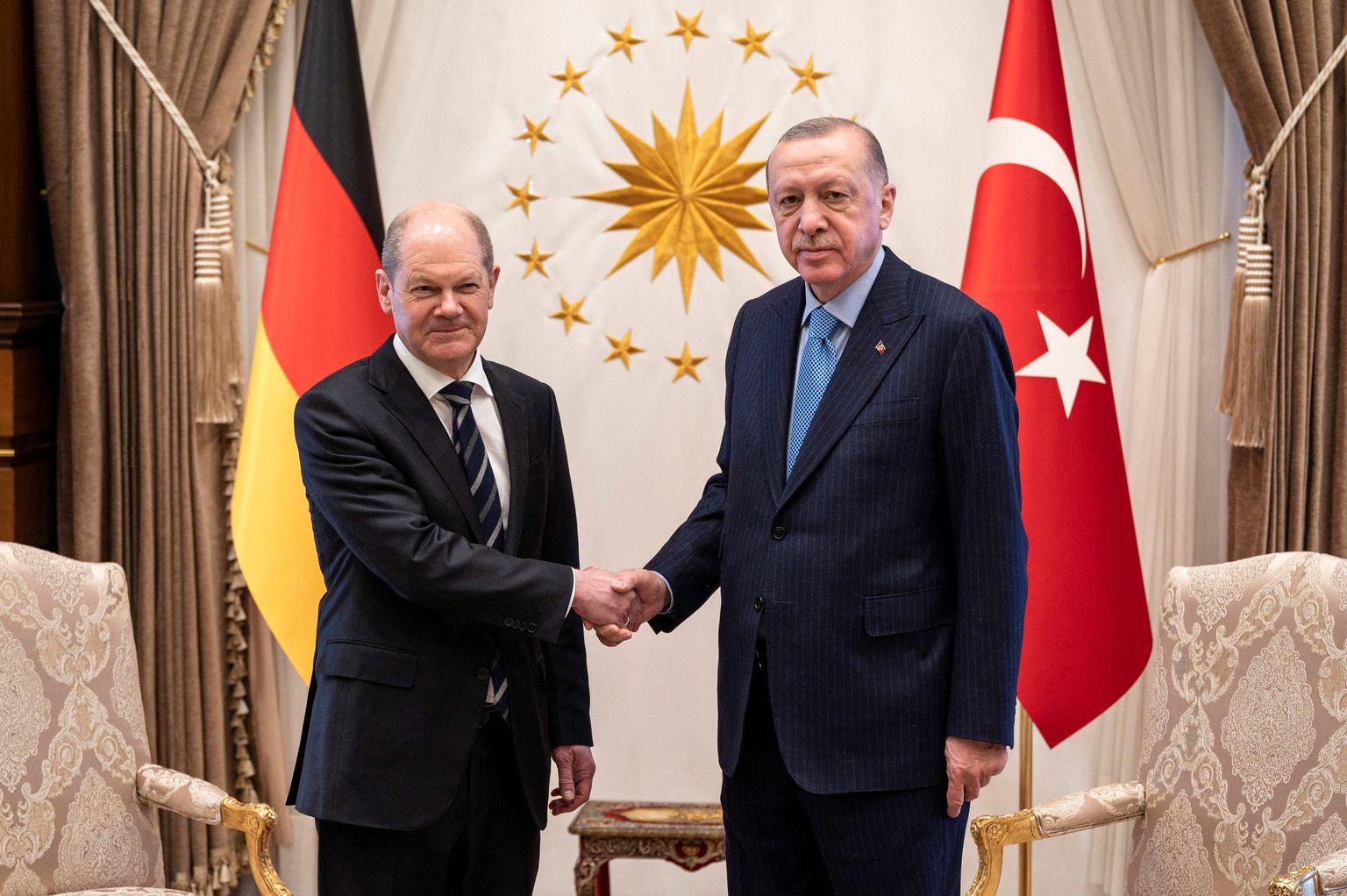 Saksa kantsler Olaf Scholz ja Türgi president Recep Tayyip Erdoğan kohtumisel Ankaras.