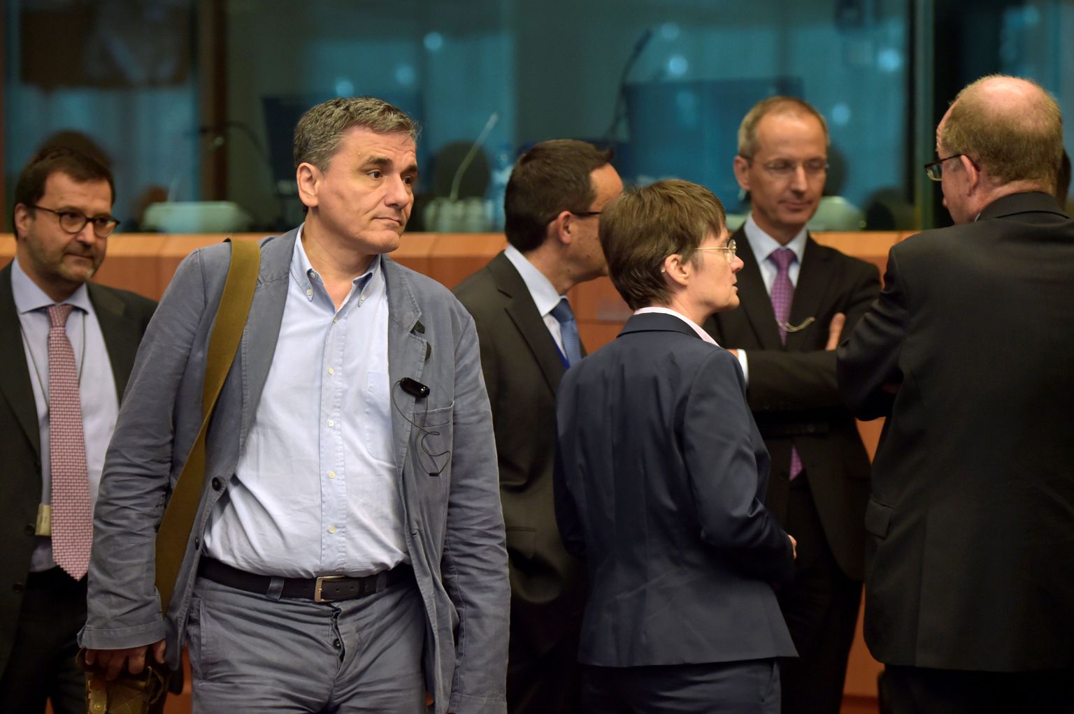 Kreeka rahandusminister Euclid Tsakalotos saabumas rahandusministrite kohtumisele.