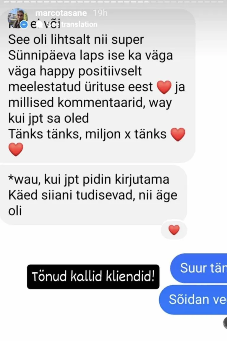 Kuvatõmmis Marco Tasase Instagramist.