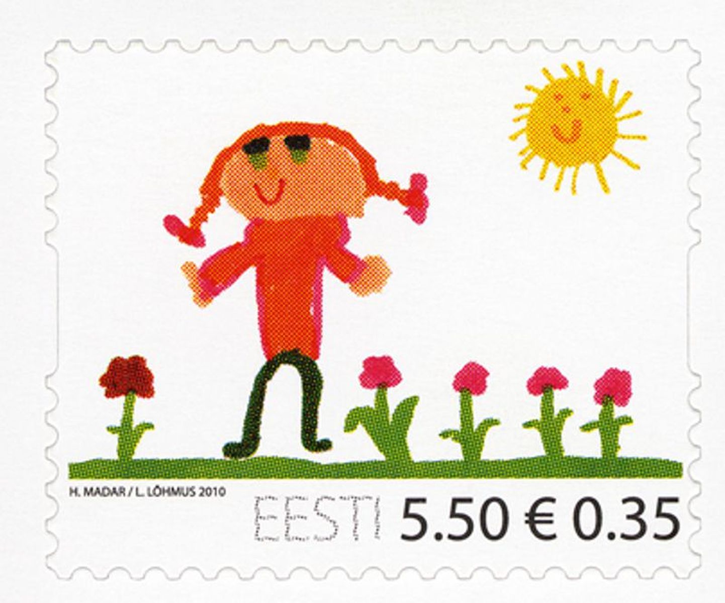 Lastekaitsepäeva postmargil on 6aastase Tallinna tüdruku Helina Madari joonistus.