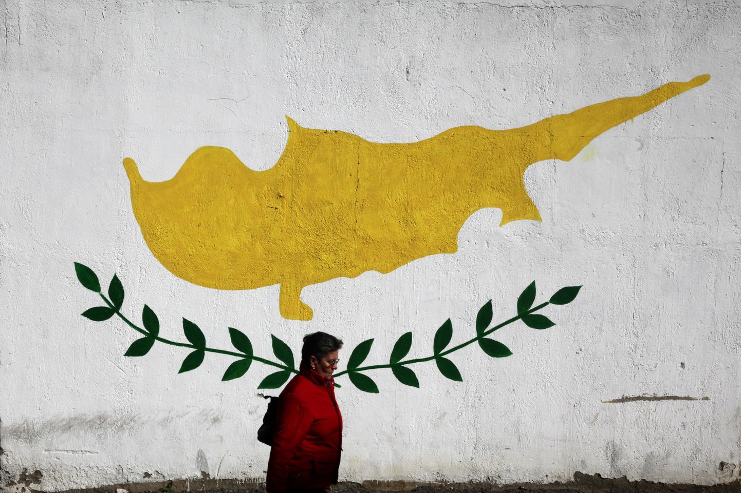 Seinale maalitud Küprose lipp.