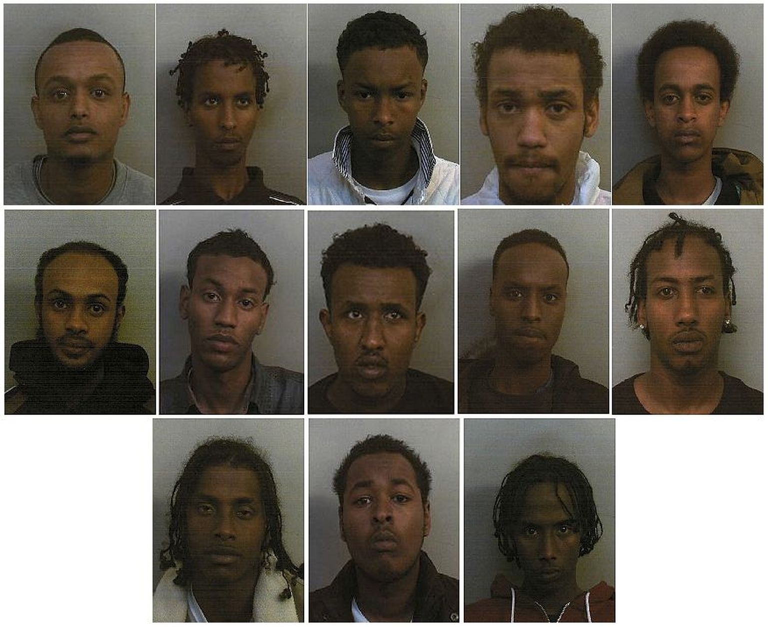 13 somaali jõugu liiget, kes mõisteti Lääne-Inglismaal seksuaalkuritegude eest süüdi 2014. aasta lõpus.