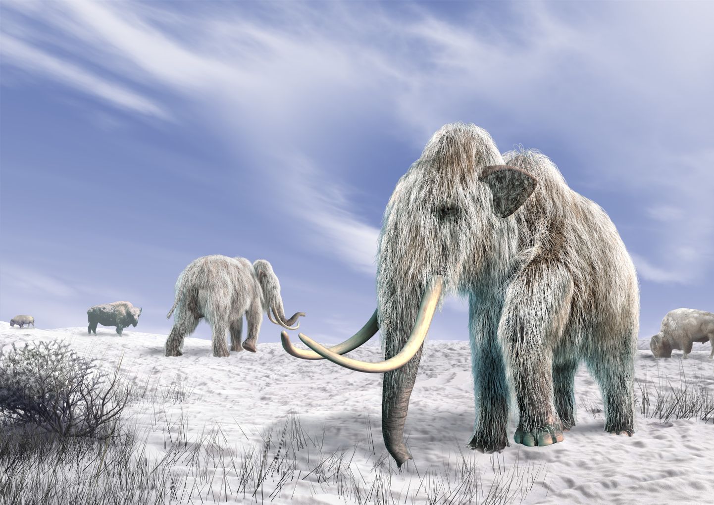 Kunstniku nägemus mammutitest lumisel pinnal