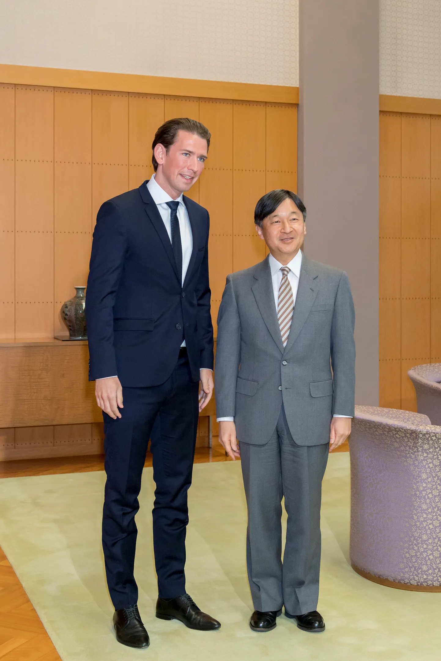 Jaapani kroonprints ja järgmine keiser Naruhito 15. veebruaril Tokyos Togu palees koos Austria kantsleri Sebastian Kurziga.