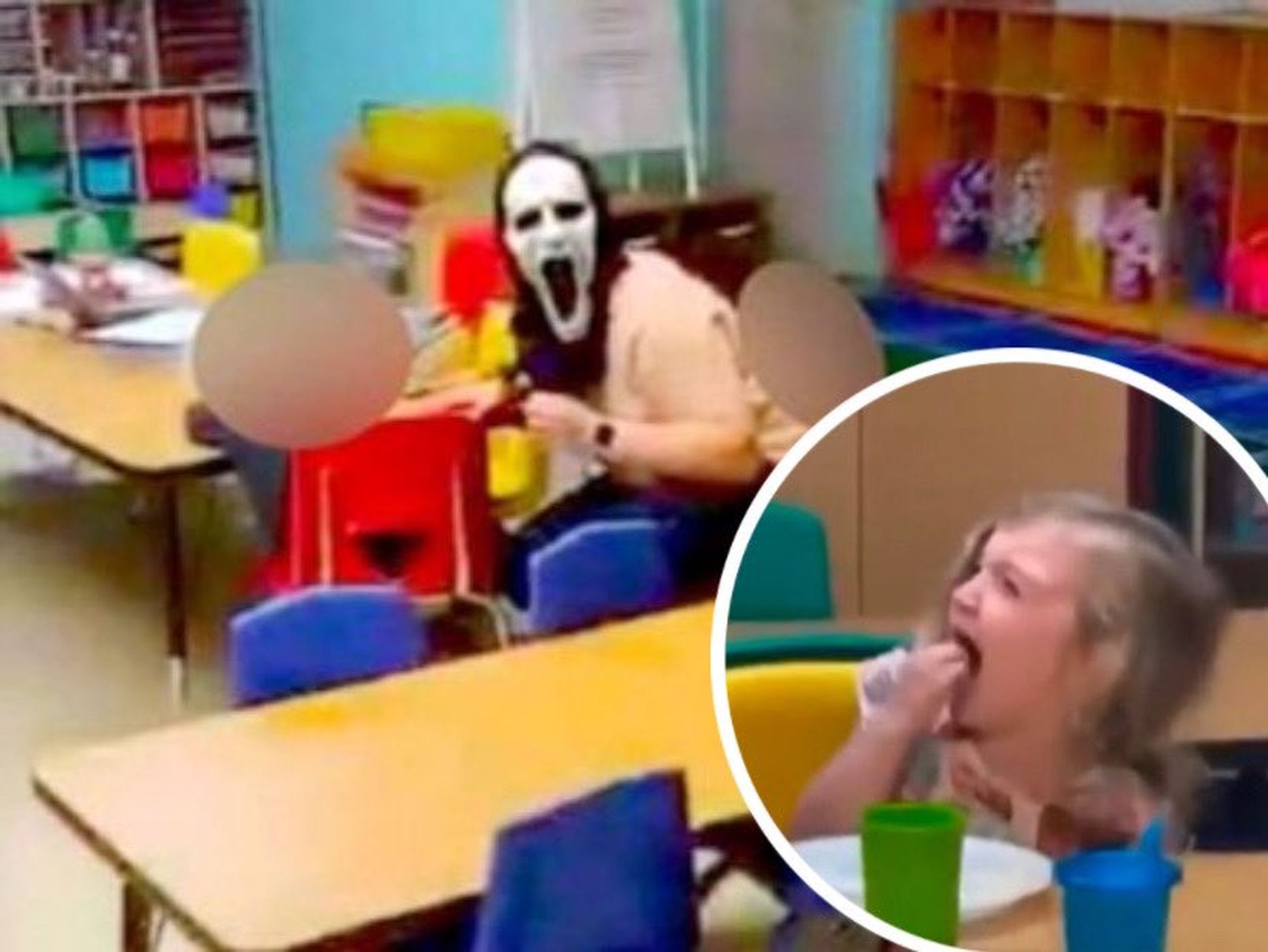 Сотрудница детского сада Lil' Blessings в Гамильтоне напугала детей маской из фильма ужасов «Крик» 1990-х годов.