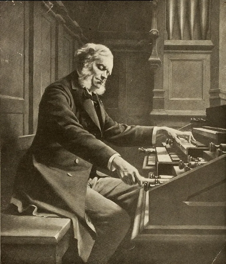 Sezārs Franks pie ērģelēm franču gleznotājas Žannas Ronžjē (Jeanne Rongier) darbā.
