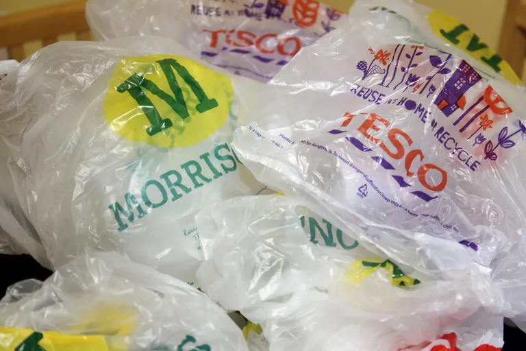 Briti supermarketite kilekotid, mida enam tasuta ei jagata.
Foto: Chris Radburn/PA Wire