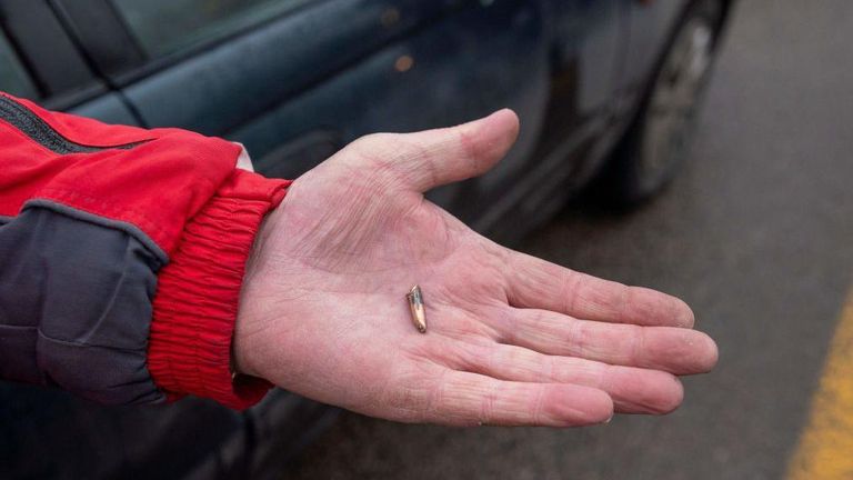 Пуля, которая попала в автомобиль мужчины в Алматы.