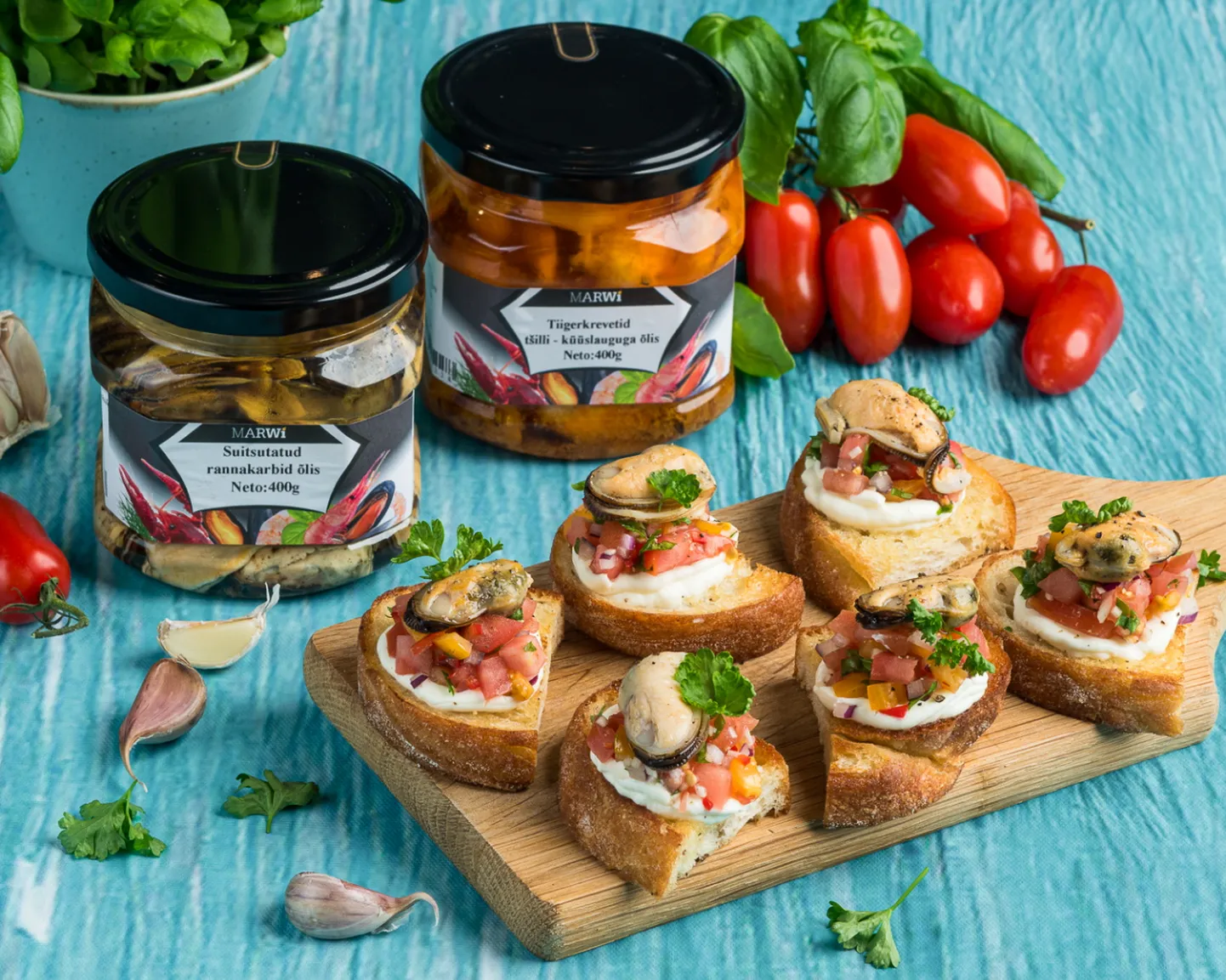 JP Foodsi kaubamärgi Marwi tootevalikust leiab muu hulgas suitsused rannakarbid ja tiigerkrevetid tšilli ja küüslauguga.