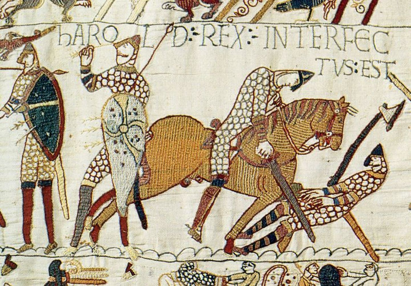 Hastingsi lahing jäädvustati Bayeux` vaibal. Stseen, mis näitab kuningas Haroldi hukkumist