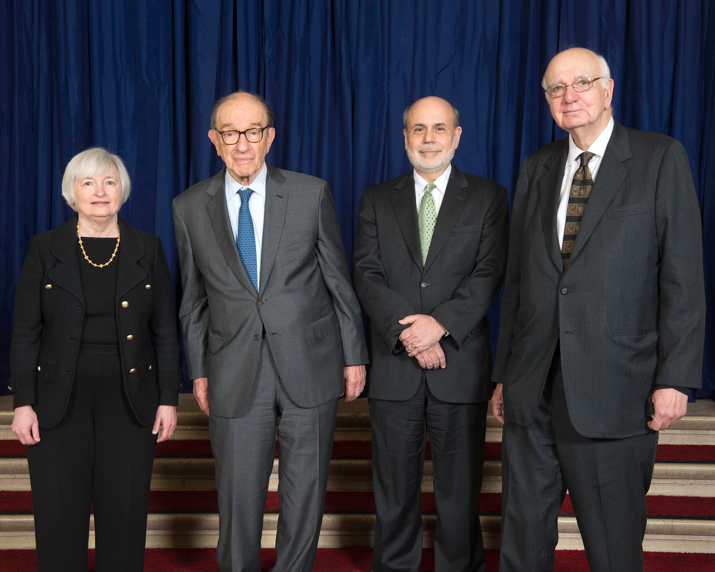 Valik Föderaalreservi esimehi: Janet Yellen, Alan Greenspan, Ben Bernanke ja Paul Volcker. Pildi tegemise ajal aastal 1. mail 2014 oli Yellen Fedi aseesimees.