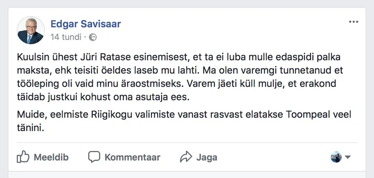 Edgar Savisaare Facebook / facebook
