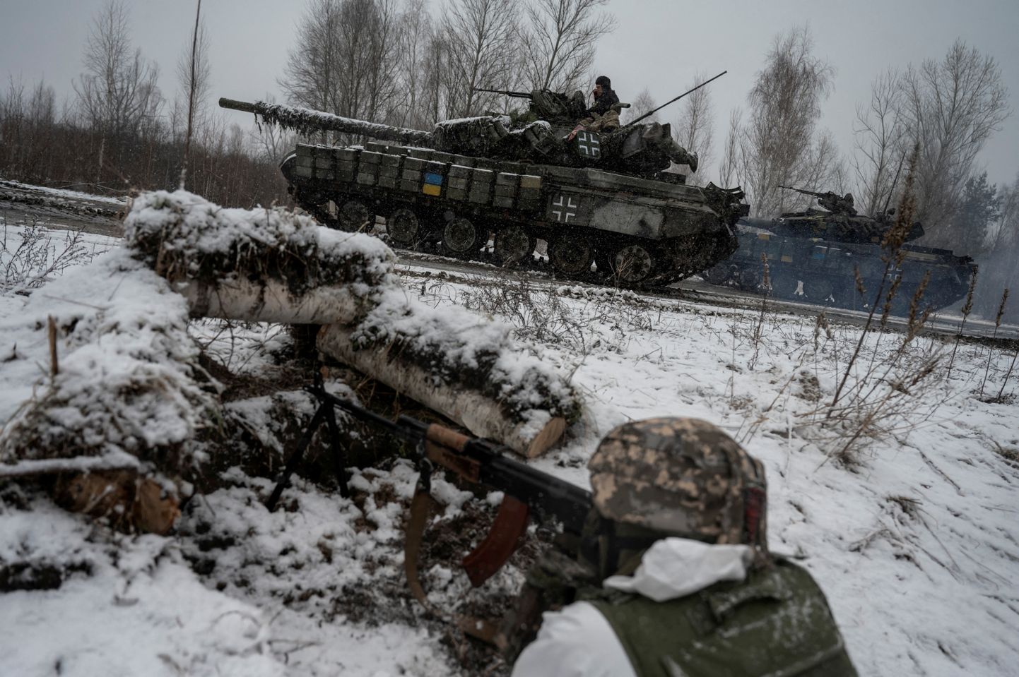 Ukraina sõdurid õppustel Valgevene piiri ääres 3. veebruaril.