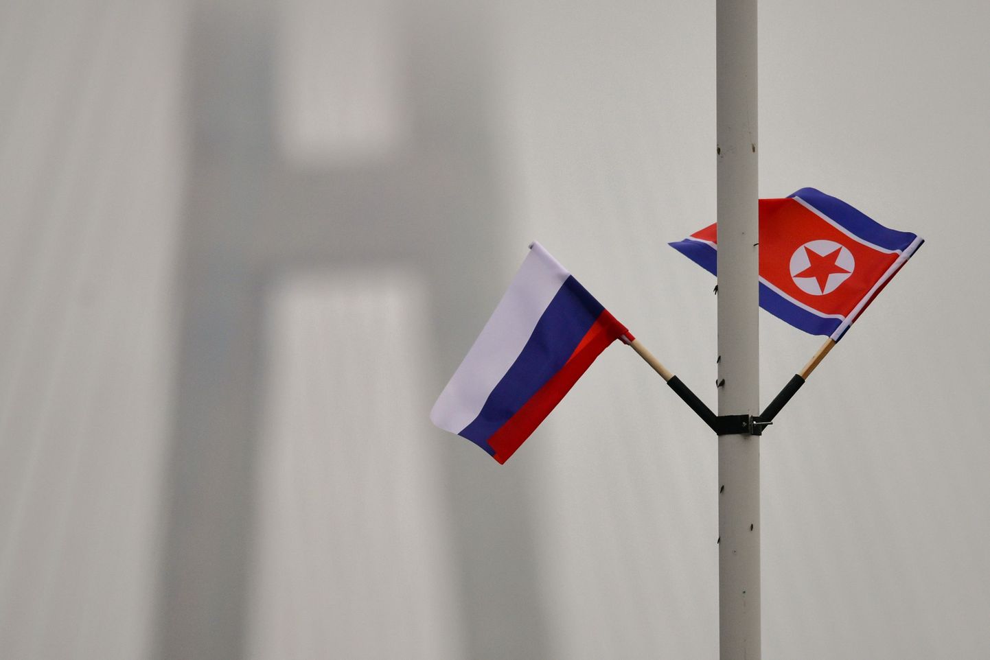 Venemaa ja Põhja-Korea lipud Vladivostokis.