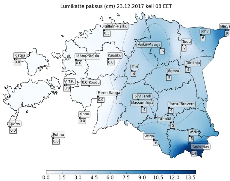 Lumikatte paksus Eestis