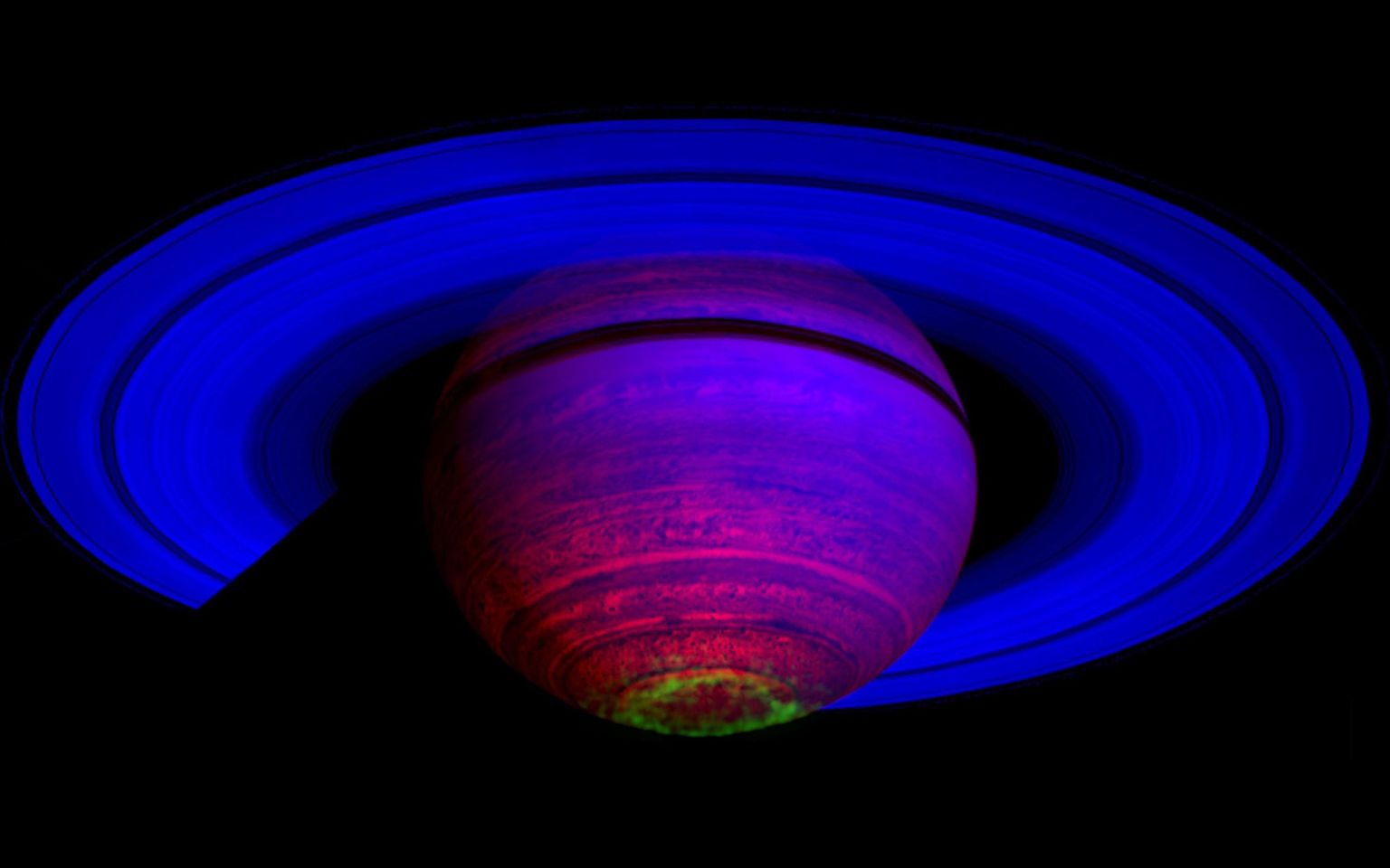 Ka Saturnil esineb virmalisi. Pildil on need rohelisega