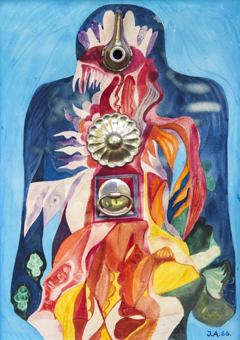 Jüri Arrak «Solist». 1966. Akvarell, assamblaaž. Andres Eilarti kogu.