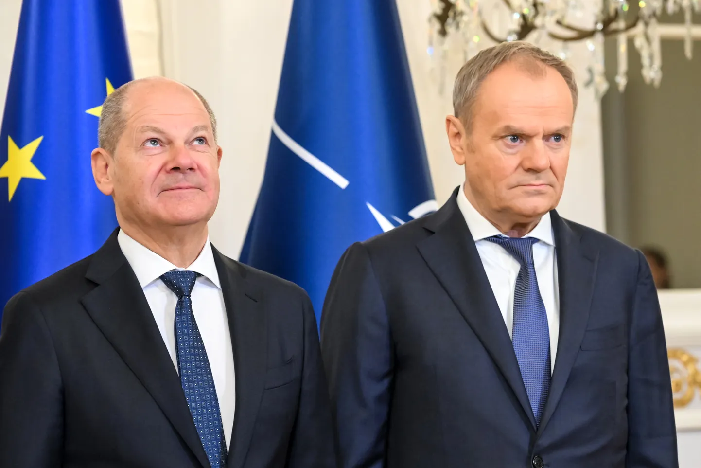 Saksa kantsler Olaf Scholz (vasakul) ja Poola peaminister Donald Tusk NATO Läänemere riikide tippkohtumisel Helsingis 14. jaanuaril 2025.