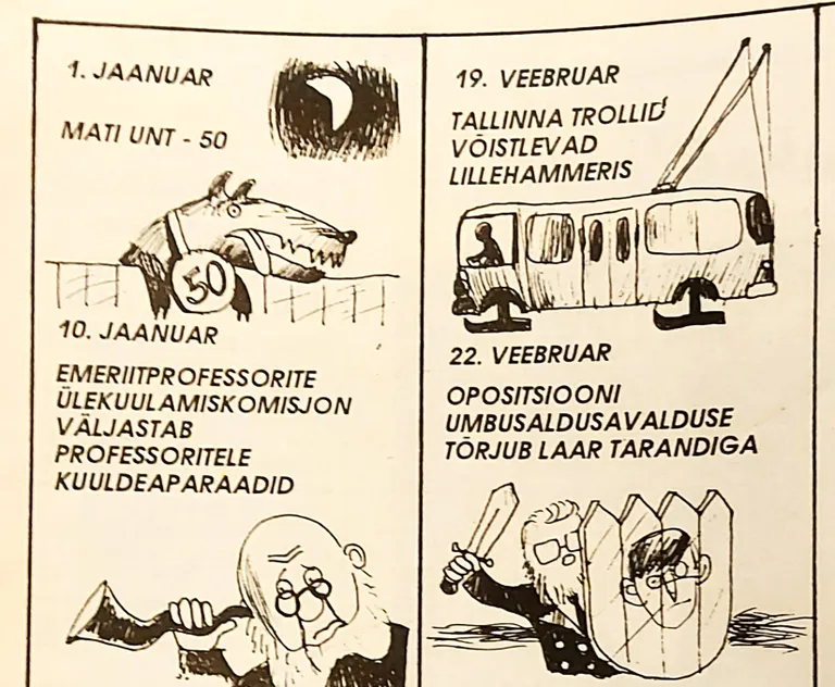 Ülemine vasakpoolne nurk Postimehe naljakalendrist 1. jaanuaril 1994.