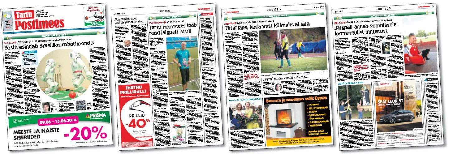 Tartu Postimees alustas Brasiilias peetud jalgpalli maailmameistrivõistluste jälgimist 12. juunil. Jalgpallilood ilmusid veel 13., 17., 18. ja 25. juunil ning 4. ja 9. juulil.
