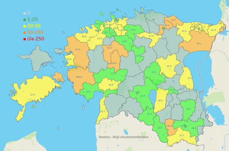 Lääneranna valla seitsme päeva nakatumisnäit jääb alla vaid ühele omavalitsusele Eestis - Kehtnas on näit 220, Läänerannas 210.