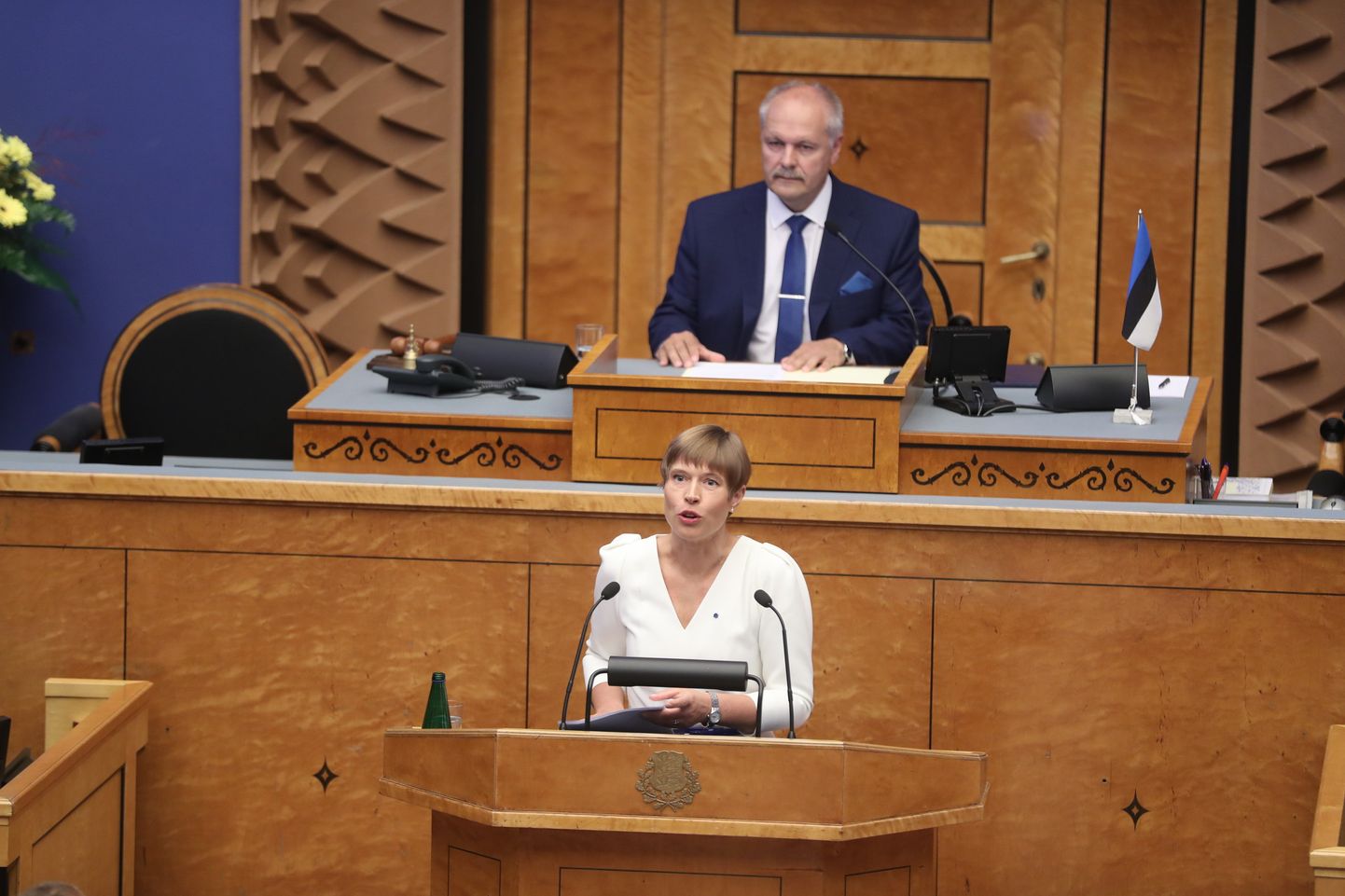 President Kersti Kaljulaid riigikogu ees.