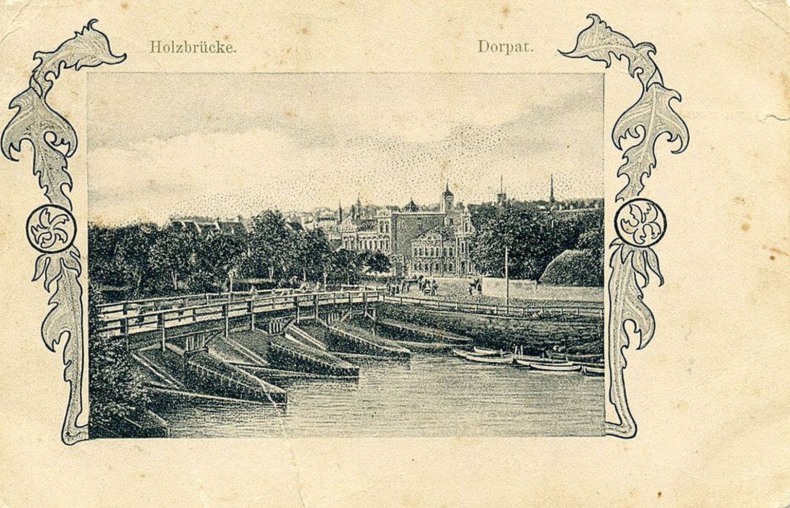 Aasta 1909. Puusild Laia ja Vene tänava vahel praeguse Vabadussilla kohal.