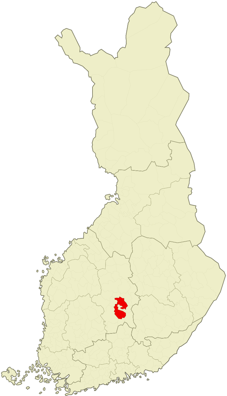 Jyväskylä (punasega) ja selle ümbrus Soome kaardil