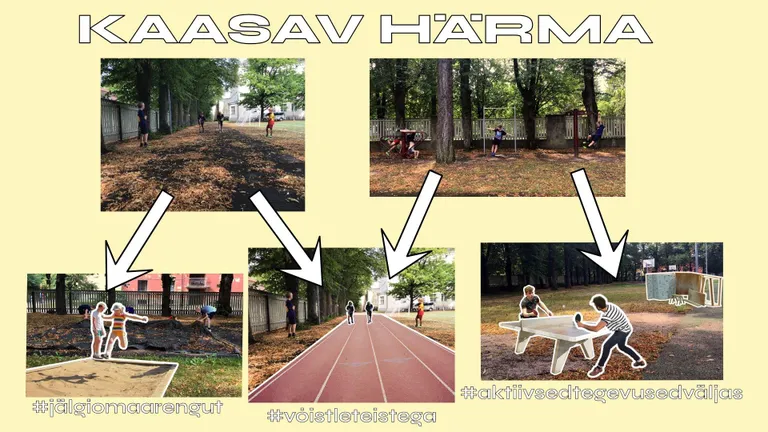 Idee nr 5. Härma kooli innovaatiline spordiplats. Idee esitajad soovivad luua spordiväljakut, kus oleks kohe võimalik tablool näha soorituse tulemust. Samuti lisataks väljakule tasakaalulint ja lauatenniselaud.