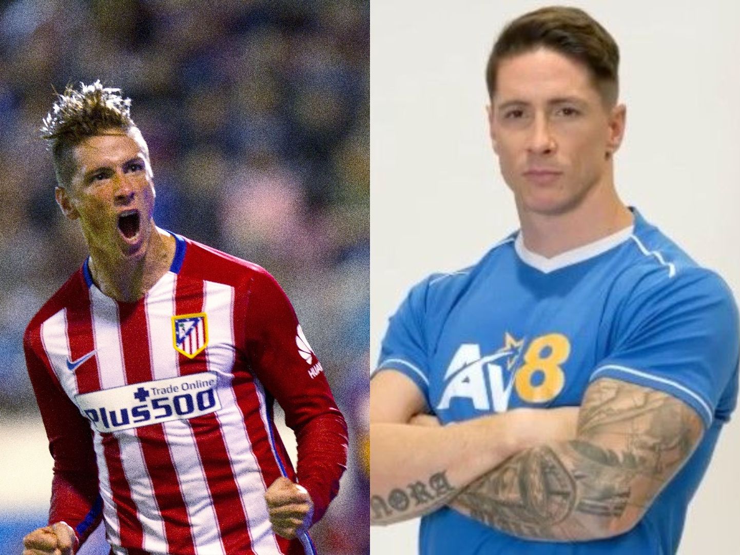 Fernando Torres Madridi Atletico särgis (vasakul) ja nüüd.