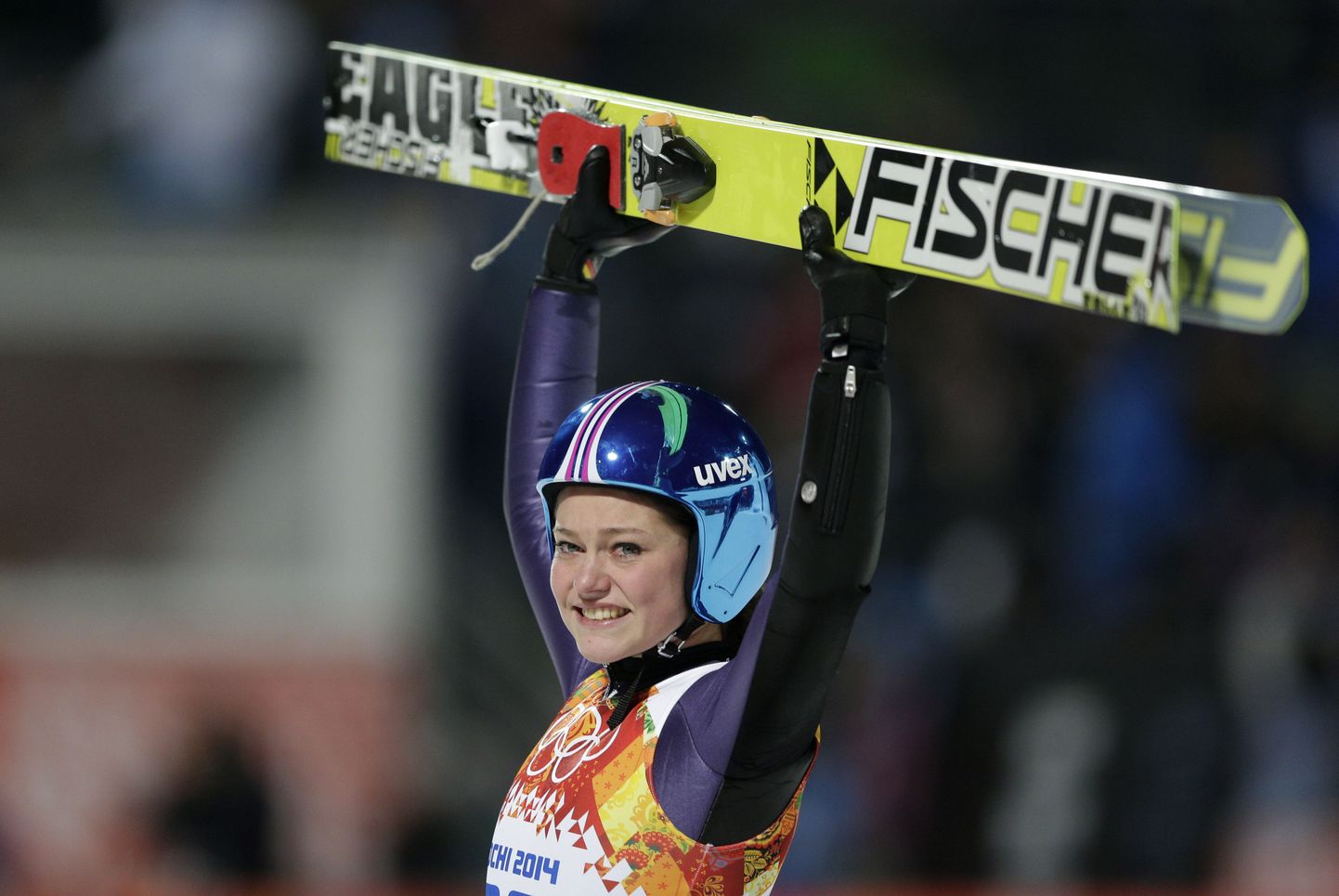 Carina Vogt olümpiavõitu tähistamas.