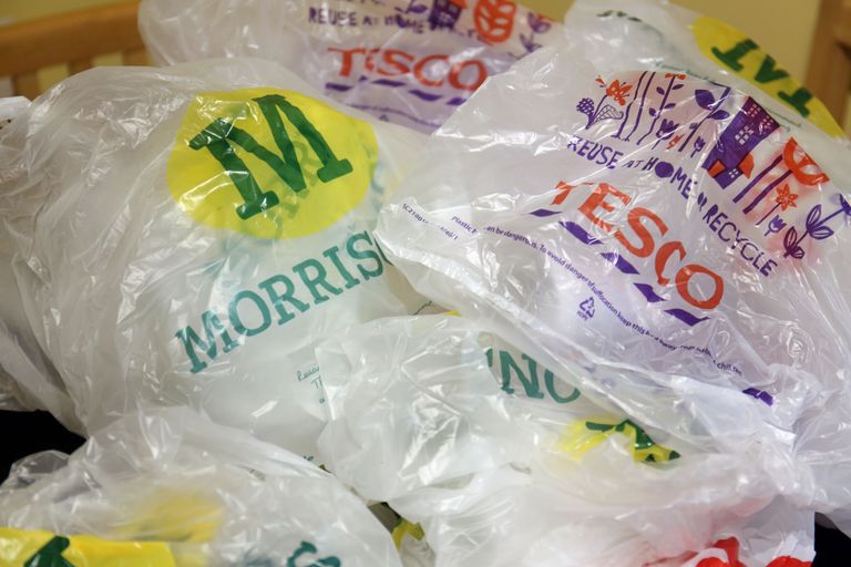 Briti supermarketite kilekotid, mida enam tasuta ei jagata.
Foto: Chris Radburn/PA Wire