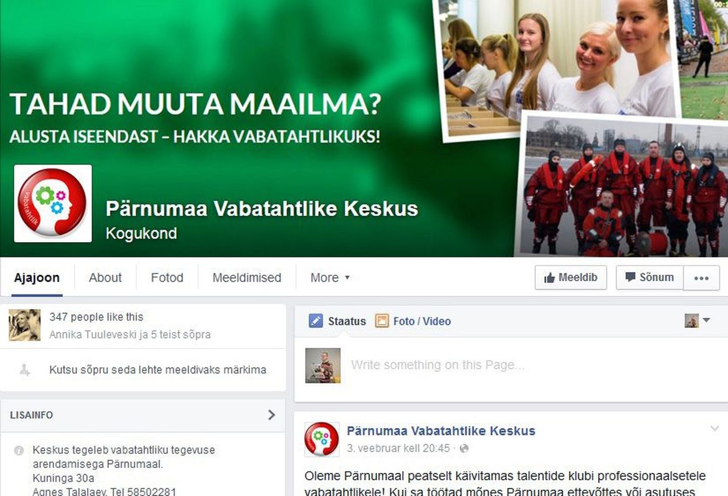 Pärnumaa vabatahtlike keskuse Facebooki leht.