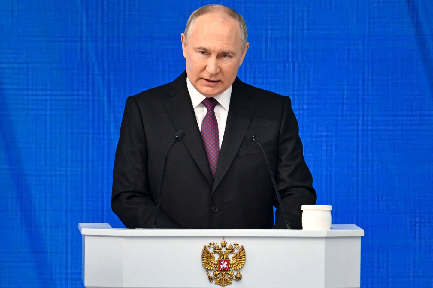 Venemaa president Vladimir Putin 29. veebruaril 2024. aastal Moskva kesklinnas pidamas oma iga-aastast riigikõne.
