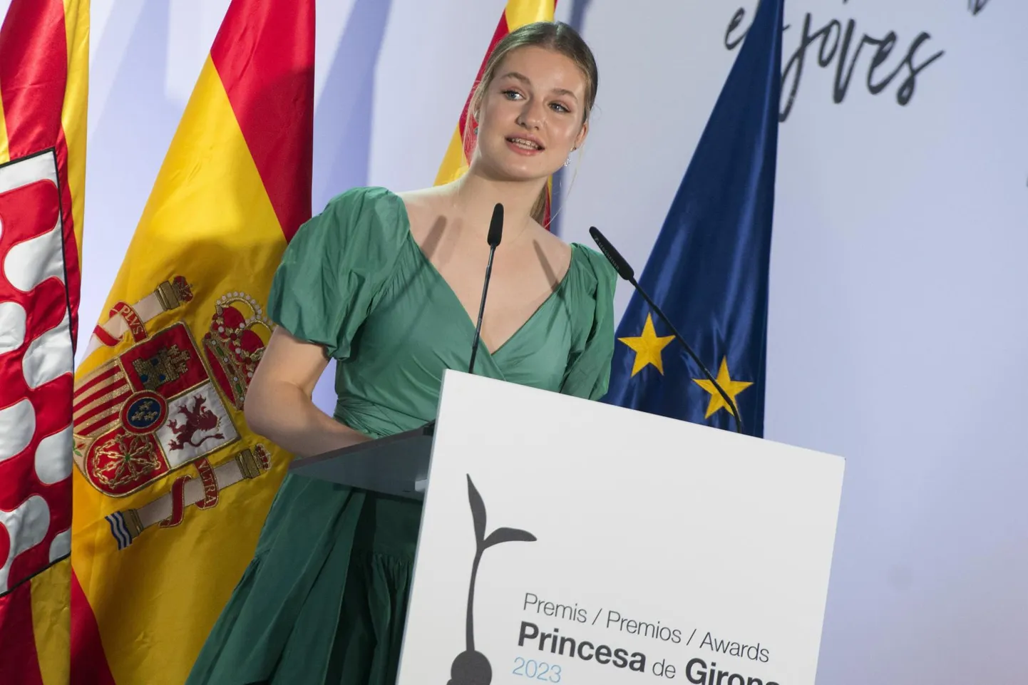 Hispaania troonipärija printsess Leonor sel nädalal Gironas kõnet pidamas.
