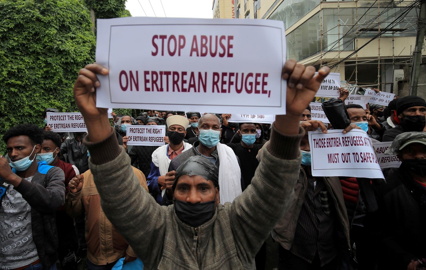 Eritrea pagulased ÜRO pagulasameti esinduse ees Addis Abebas 29. juuli 2021.