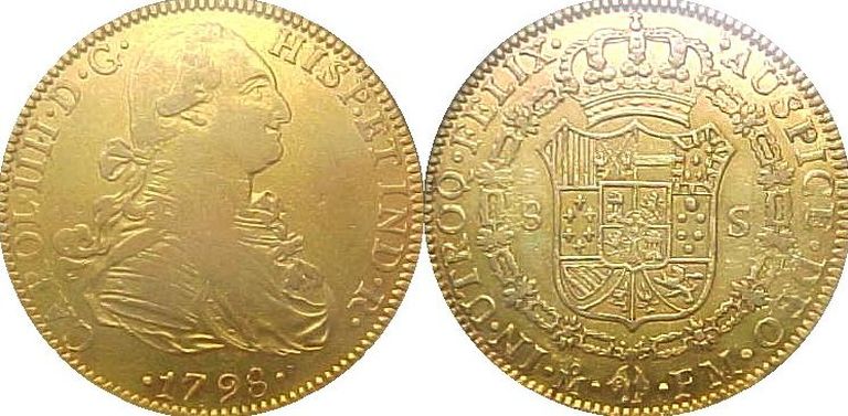 Hispaania 18. sajandi kulddubloonid, mille sarnaseid võis vedada ka galeoon San Jose