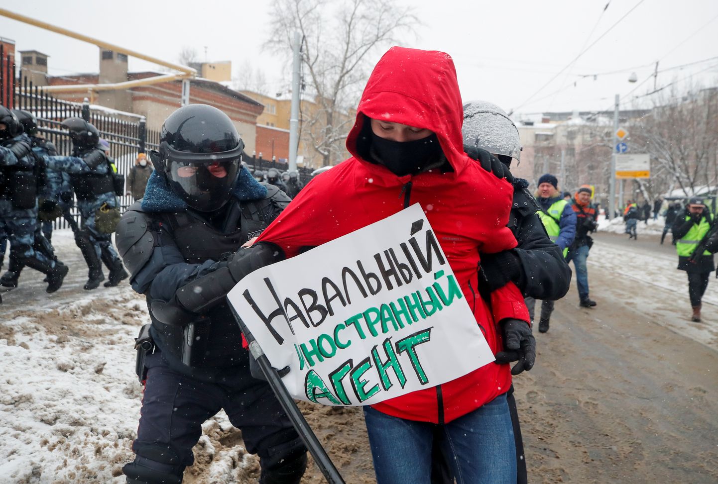 «Navalnõi on välisagent» seisab plakatil, mille oli antud isik toonud opositsioonijuhi Aleksei Navalnõi toetajate meeleavaldusele 2021. aasta jaanuaris.