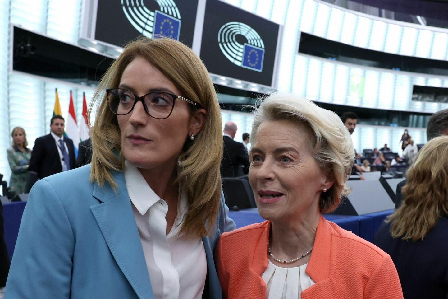 Europarlamendi president Roberta Metsola ja Euroopa Komisjoni president Ursula von der Leyen aastakõne eel Strasbourgis.