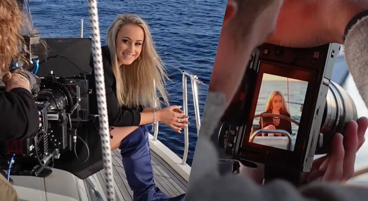 Merilin Mälk muusikavideo. Kuvatõmmised videost, Elu24 kollaaž.