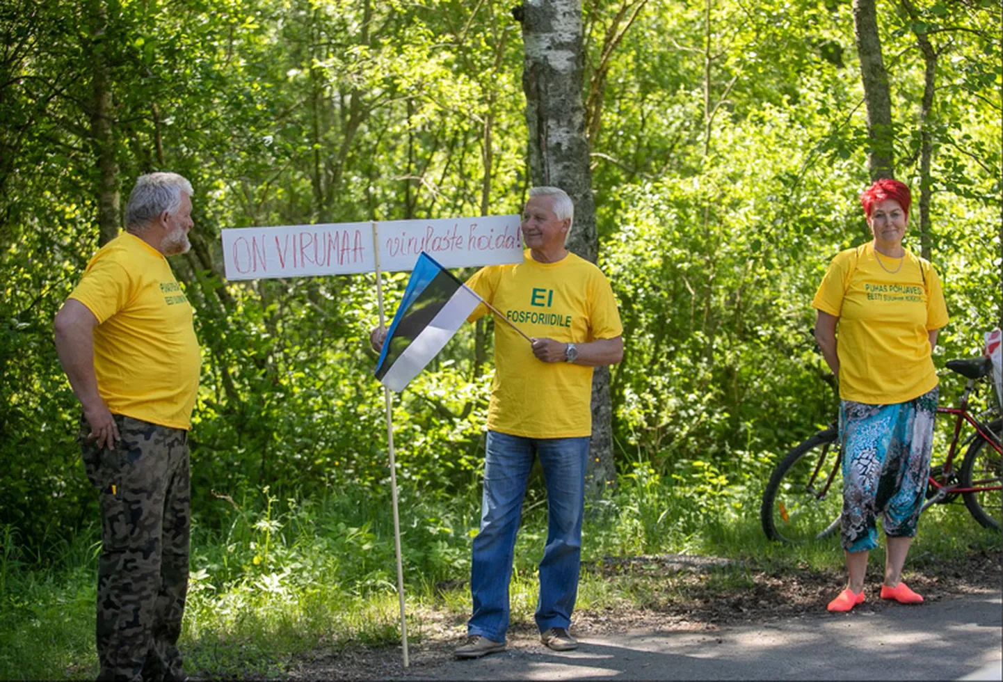 Kollastes särkides meeleavaldajad näitasid ühtlasi ka oma vastuseisu riigi geoloogiateenistuse plaanidele uurida Virumaal fosforiiti.