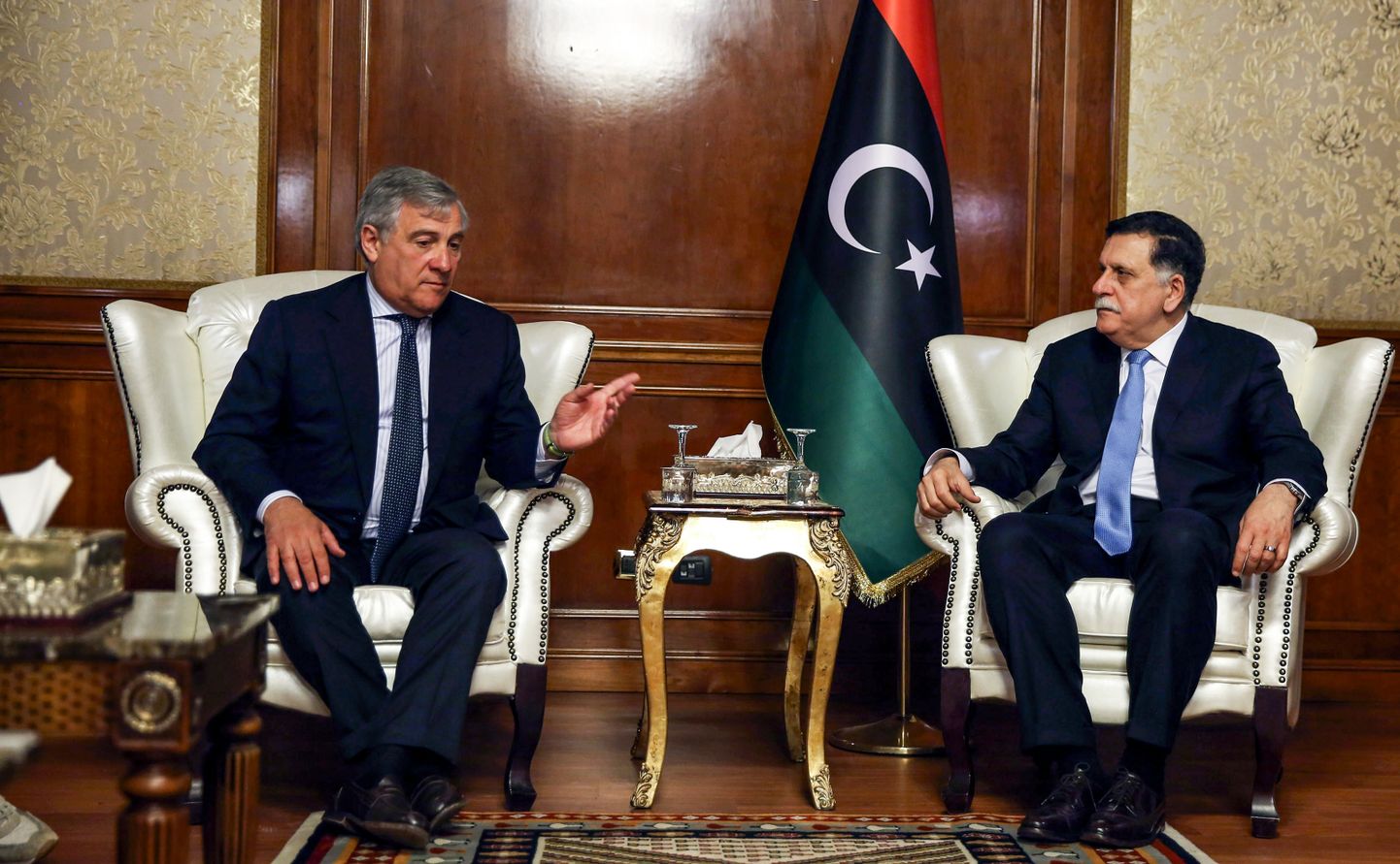 European Parliament president Antonio Tajani peab Tripolis kõnelusi Liibüa ühtsusvalitsuse peaministri Fayez al-Sarrajga.