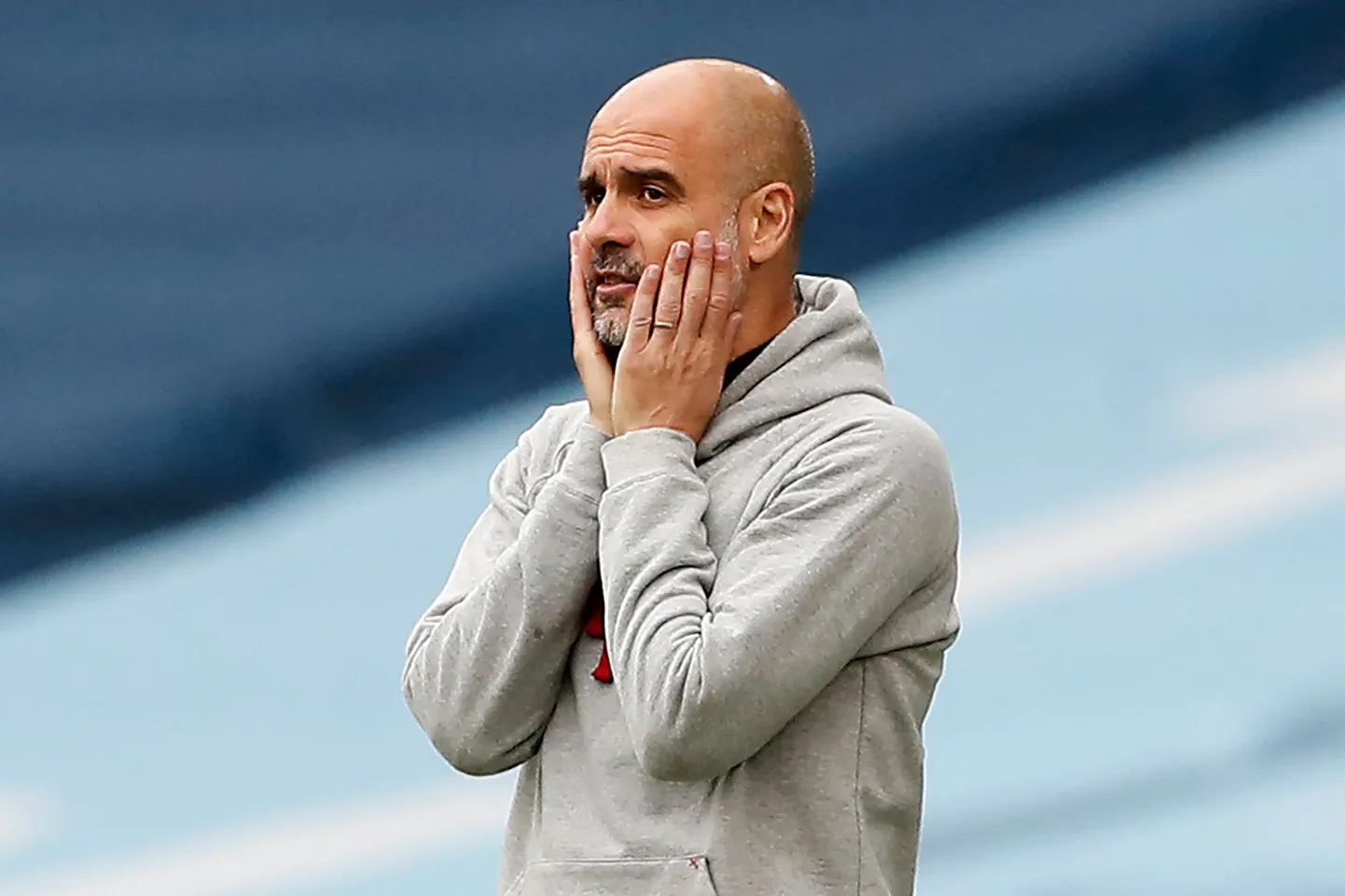 Pettunud Manchester City peatreener Pep Guardiola.