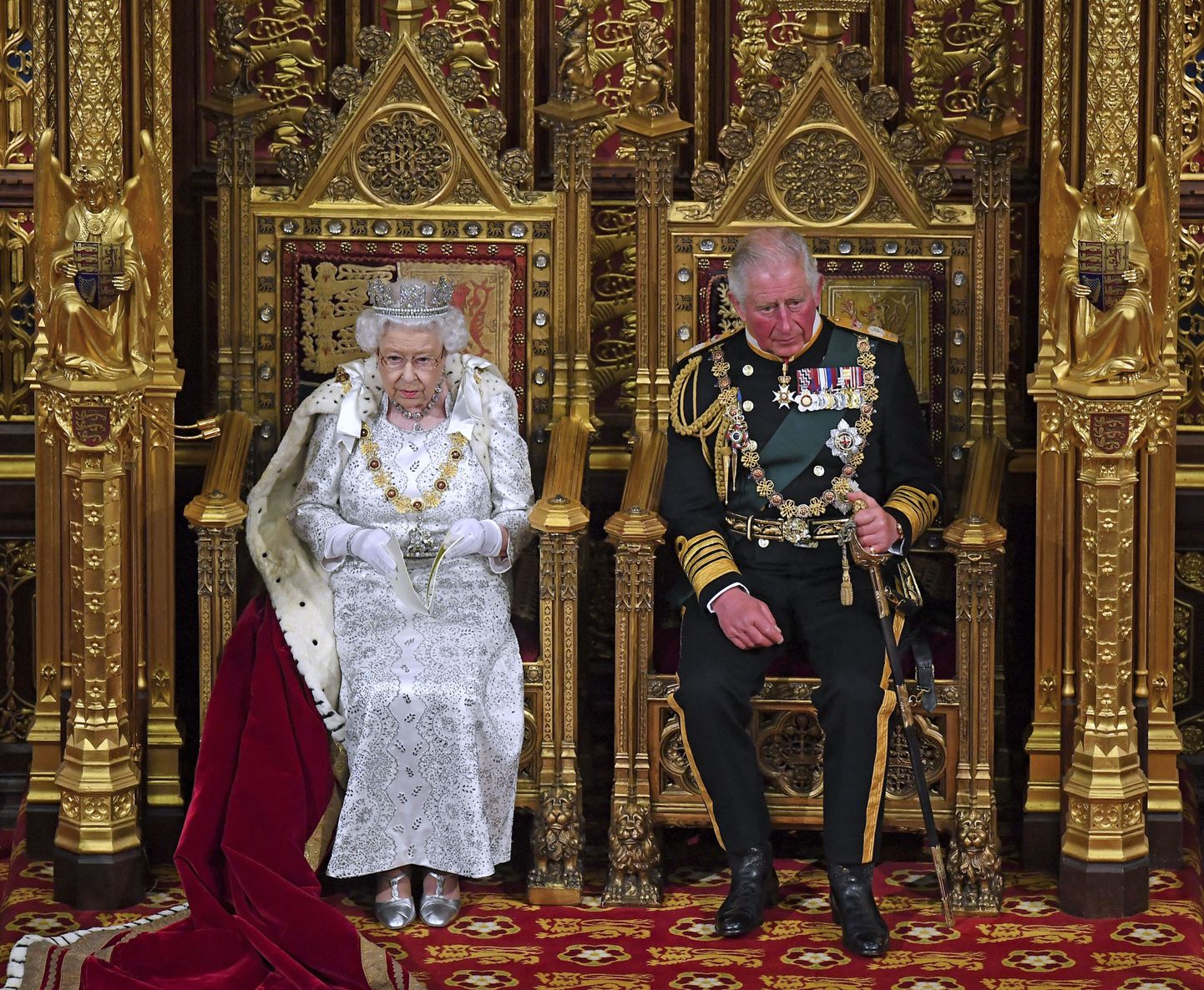 Briti kuninganna Elizabeth II ja prints Charles 14. oktoobril 2019 Londonis parlamendi avamisel