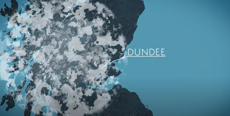 Viimasel jääajal oli Šotimaa kaetud kilomeetripaksuse jääga. Kaardil on toodud ära Dundee asukoht