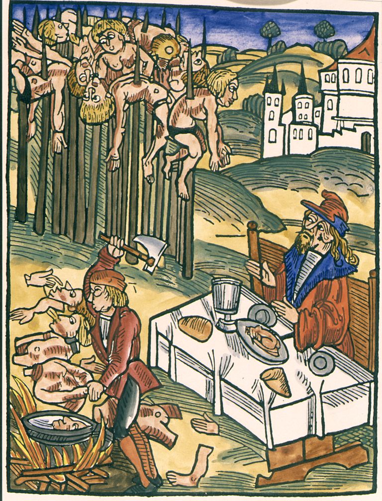 Keskaegne joonistus, mille on kujutatud Valahhia vürsti Vlad Teivastajat ja hukatuid
