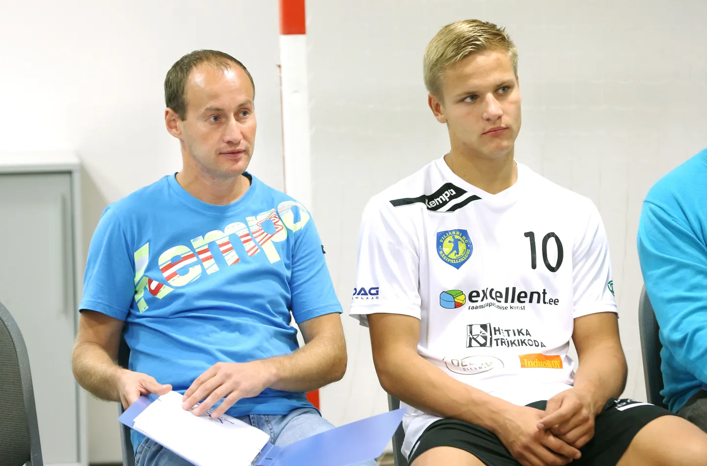 HC Viljandi peatreener Marko Koks ja mängija Sten Maasalu.