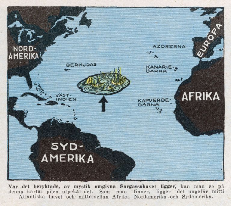 Rootsikeelne kaart, millel on kujutatud Bermuda kolmnurka